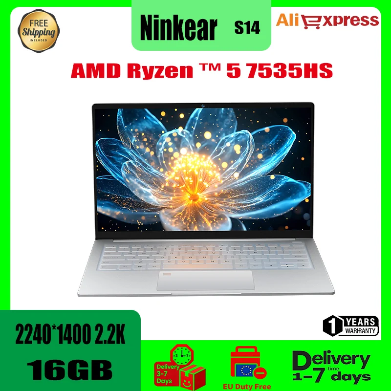 Ninkear S14 Laptop Tablet AMD Ryzen ™   5 7535HS 14 inch 16GB LPDDR5 1TB SSD computer notebook Wifi6 ondersteunt vingerafdrukherkenning