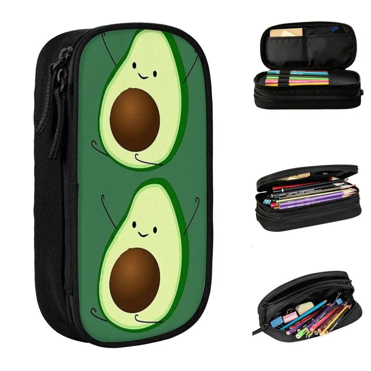 Fashion Avocado Pencil Cases Vegan Pencil Box Pen for Student Large Storage Bag School Supplies Gifts Stationery