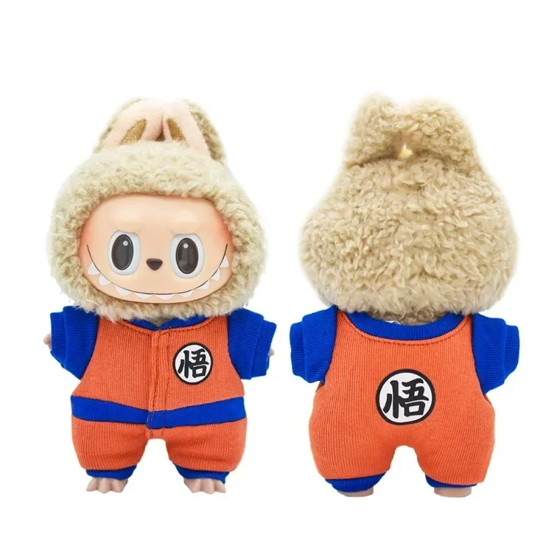 Hanya Pakaian 17Cm Labubu Dragon Ball Anime V1v2 V3 Labubu Boneka Vinyl Liontin Boneka Pakaian Anak Laki-laki Hadiah Mainan Pakaian untuk Labubu