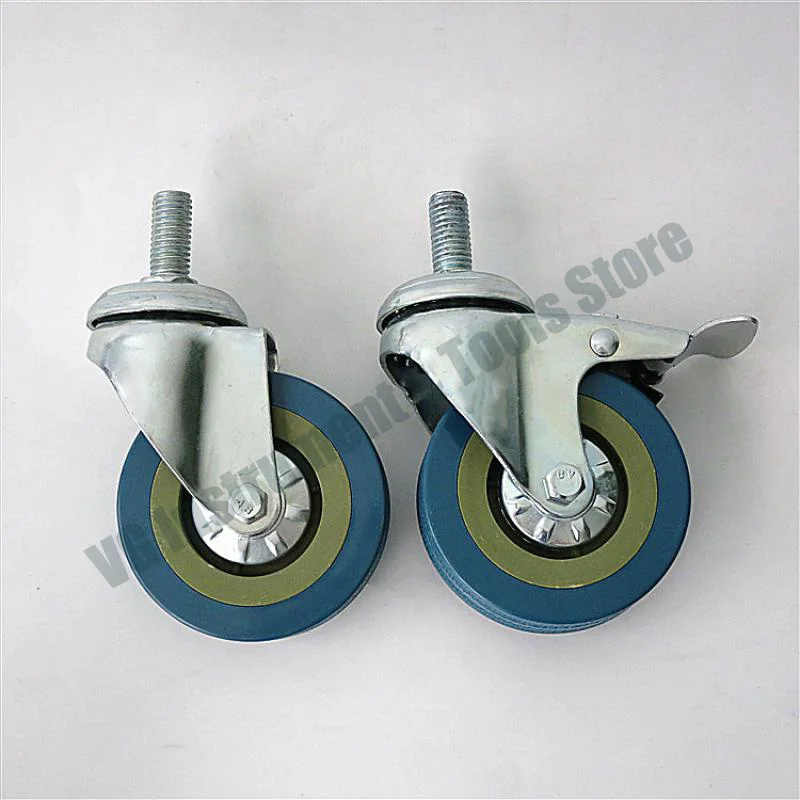 New 4pcs-3 Inch M8/m10/m12 Screw Rod Pvc Gray Rubber Wheel Trolley Cleaning Car Universal Wheel With Brake Caster Accessories