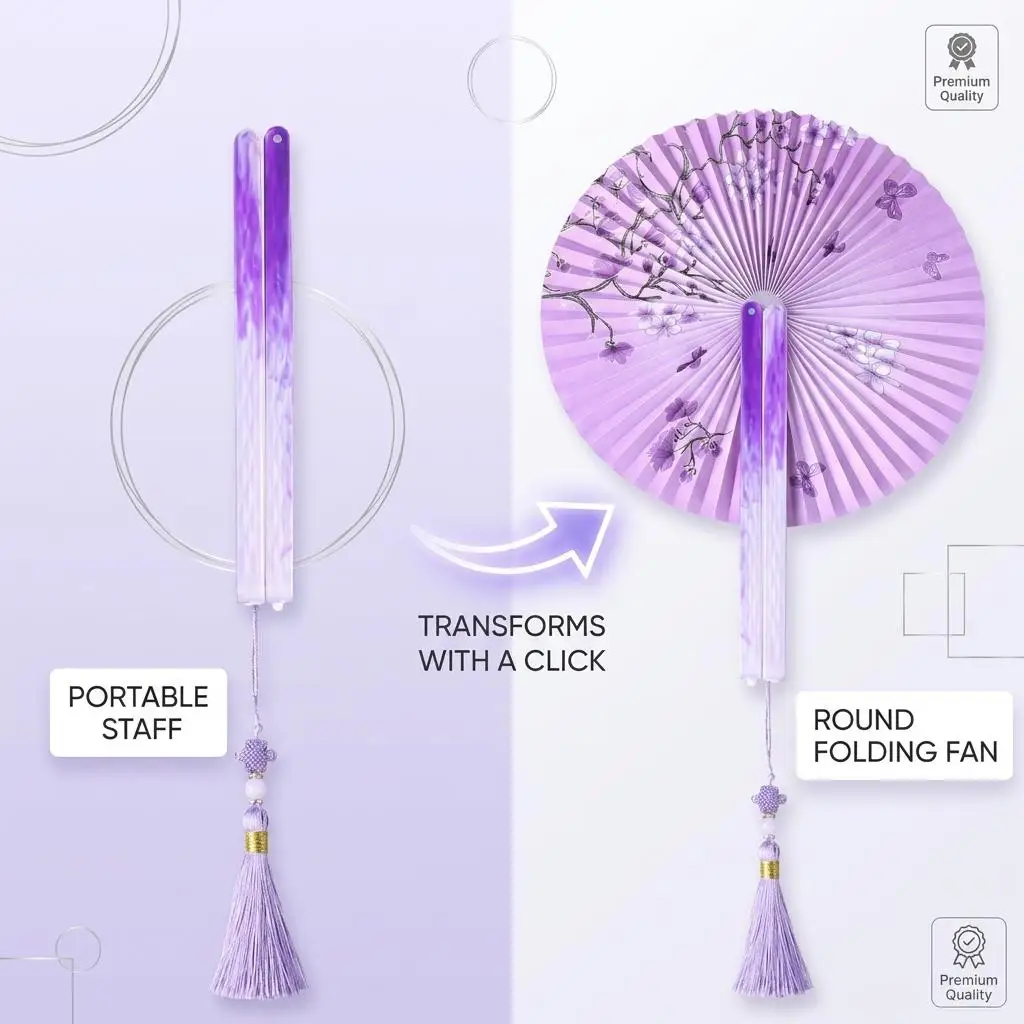 Minimalist Handheld Fan Folding Circular Fan Sleek Portable Summer Cooling Fan Romantic Wedding Party Gift  Decorative Fan