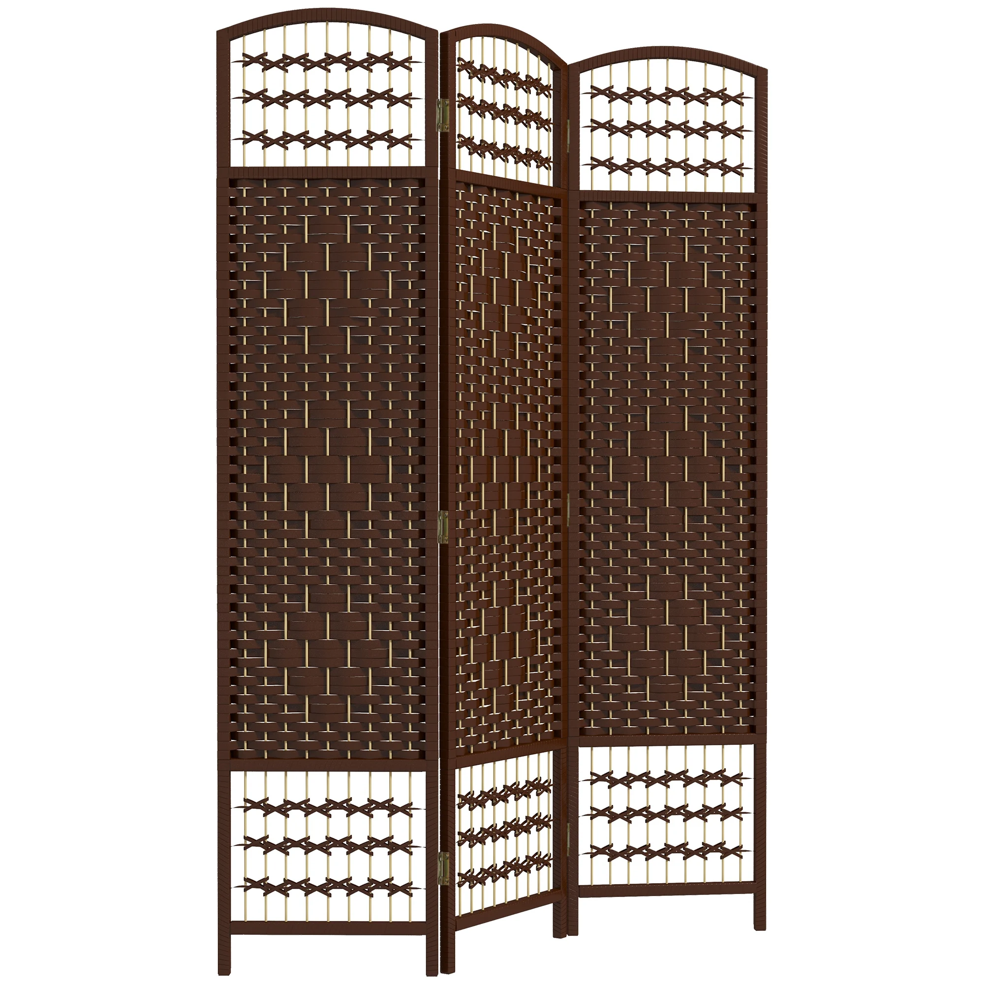 3 Panel Folding Room Divider Privacy Screen Wave Fiber Room Separator Brown