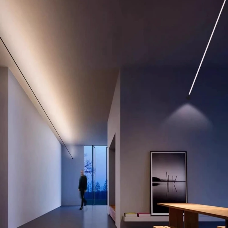 Nordic RGB LED Skyline Wall Lamp Black/White Steel Bar Strip Linear Sconce Living Room Bedroom Bracket Backlight Long Wall Light