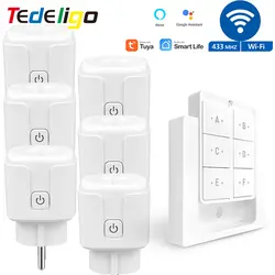 Tuya WiFi Smart Plug Socket 16A 3000W 433MHz Wireless Remote Control Outlet Switch with Power Monitor, EU FR Work with Alexa