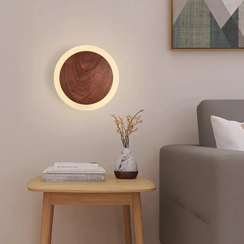 Nordic Walnut LED Wall Light, Aplique interior moderno, Luminária, Luminária para quarto, Sala de estar, Hotel, Corredor, Escada, Decoração de casa