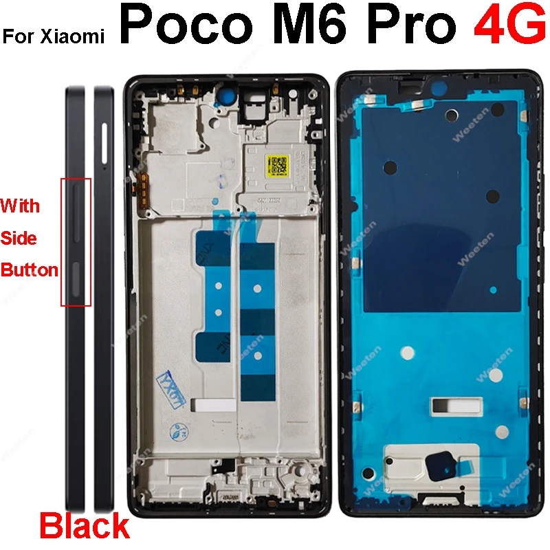 LCD Middle Frame Housing For Xiaomi Poco M6 Pro 4G Middle Frame Holder Cover With Volume Key Replacement Repair Parts