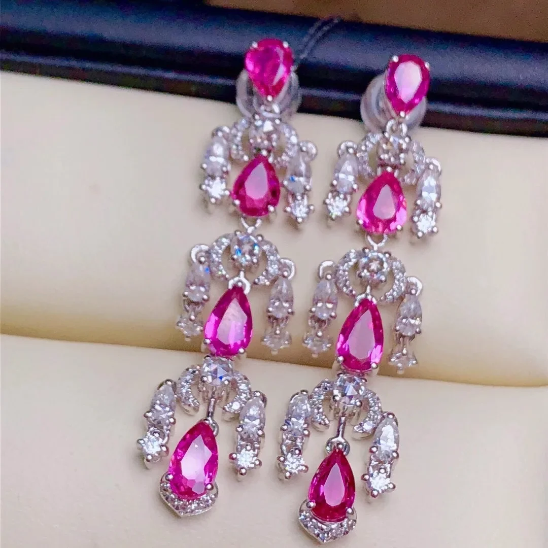 DIY 18K Gold Inlaid Natural Non-smoked Ruby Earrings Main Stone: 3.19 Carat Real Gemstone Earrings