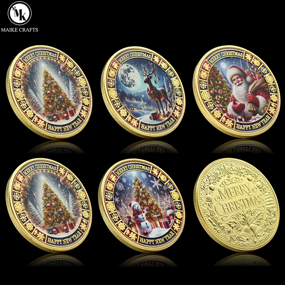 Frohe Weihnachten Gedenkmünze Weihnachtsmann Rentier Weihnachtsbaum Metallmedaille Herausforderungsmünze Sammlerstück Neujahrsgeschenk