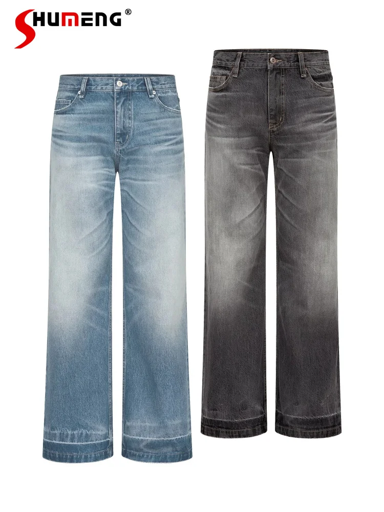 

Men's Spring 2026 Fashion Straight Wide-Leg Jeans Stylish Handsome Zipper Pocket Decoration Denim Pants Trendy Denim Trousers