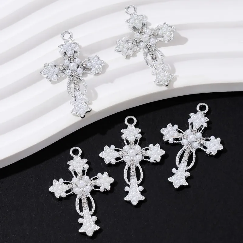 10pcs New Fashion Pearl Beautiful Cross Enamel Charms Classic Mysterious Style Pendants For Making Handmade DIY Jewelry