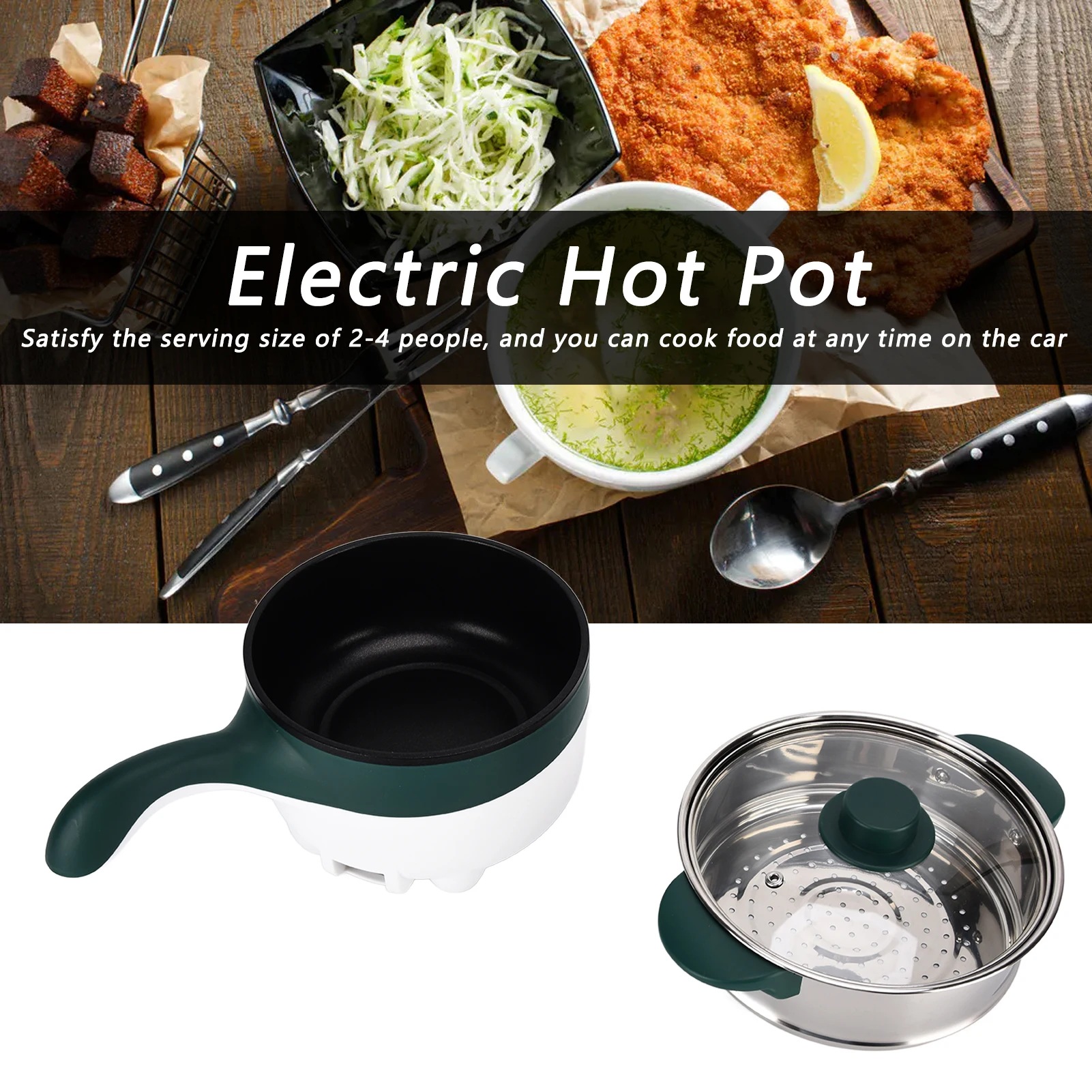 2L 12V Multifunctional Electric Hot Pot Stainless Steel Anti Dry Food Steamer for Car Home Kitchen