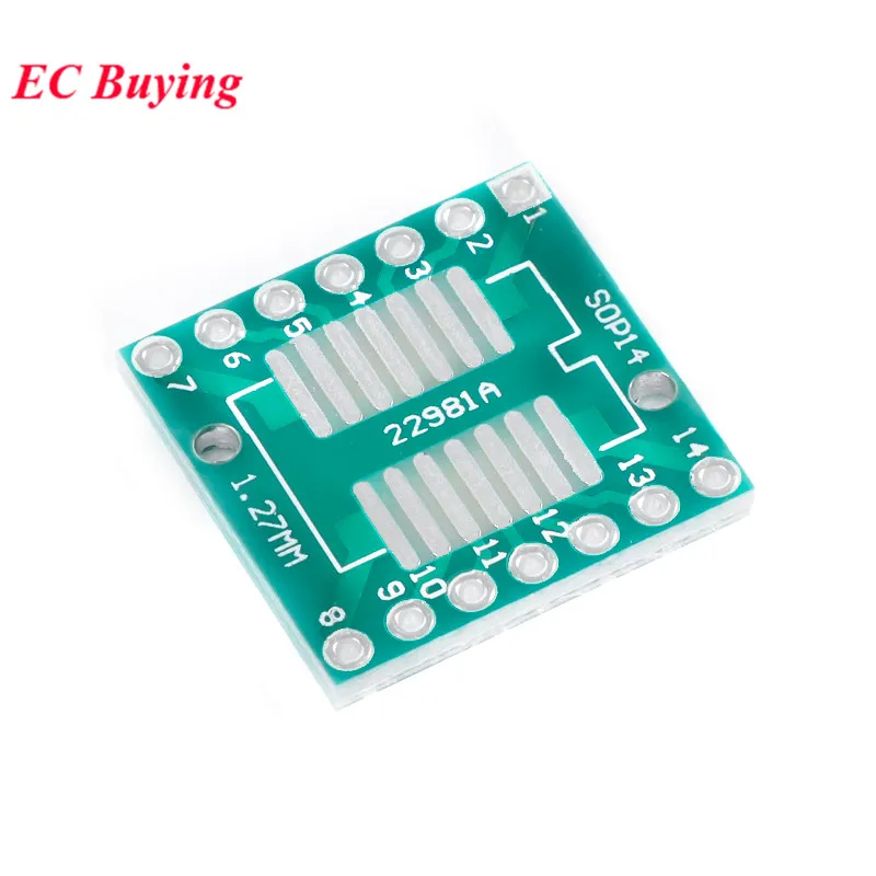 50pcs/lot SOP14/SSOP14/TSSOP14 to DIP Turn DIP14 Pinboard SMD 2.54mm Pin Pitch 0.65mm/1.27mm PCB Adapter Plate Transfer Board IC