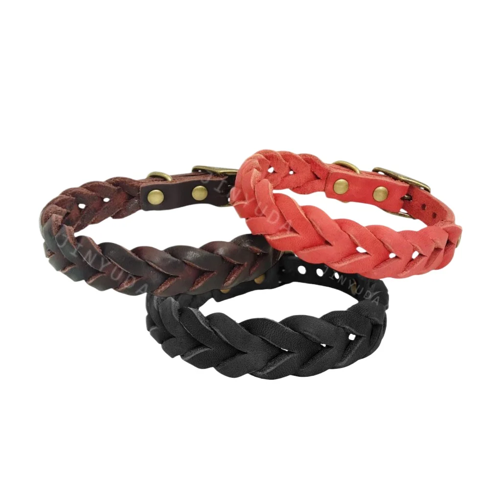 

Mutihome Retro Pet Dog Neck Collar Collar Cover Cowhide Leather Woven Flower Copper Buckle Large Dog Leather Collar Dog Collar