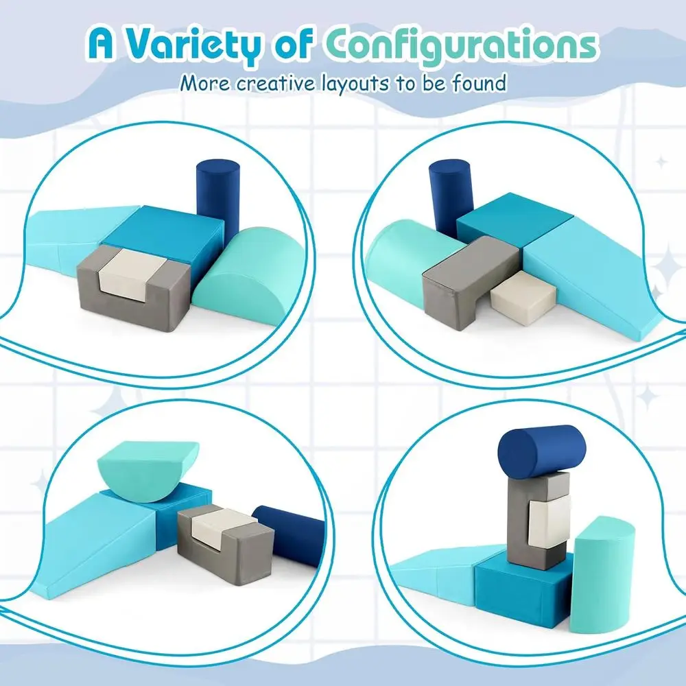 Set da gioco da arrampicata per bambini da 6 pezzi con copertura in PU per bambini striscianti, arrampicata e camminare - Blocchi di schiuma per interni (blu)