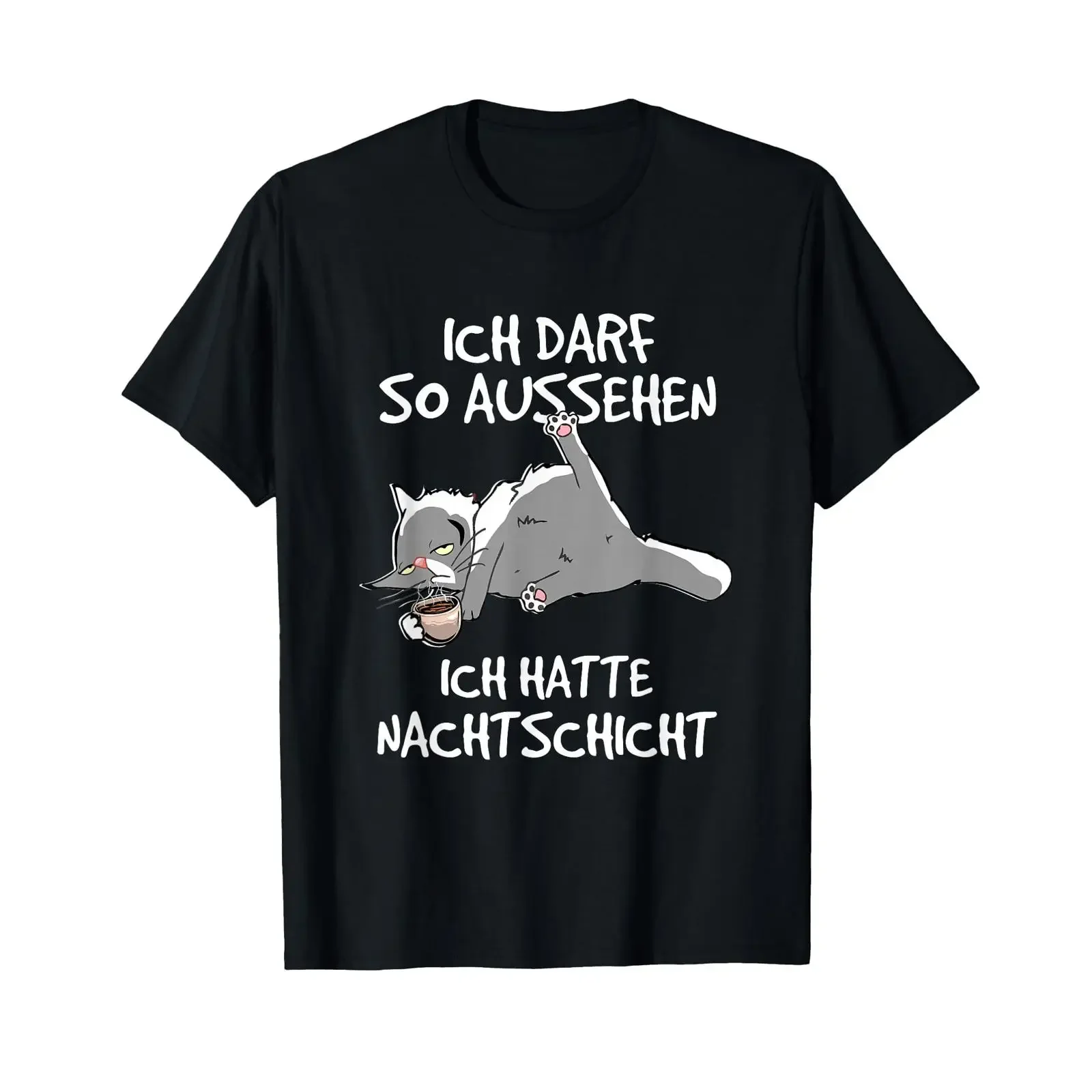 I'm allowed to look like this I had a night shift Fun coffee cat t shirt vintage Washed homme Stretched Comfortable Slightly