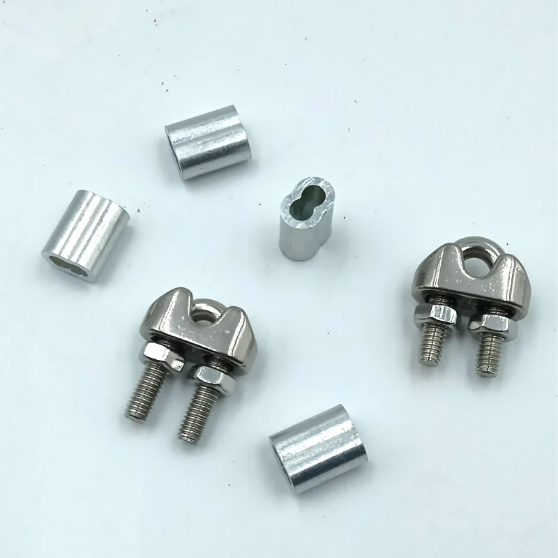 2pcs U Type Clamps +4pcs Aluminum Ferrule for 2mm-6mm Steel Hard Flexible Wire Rope Cable