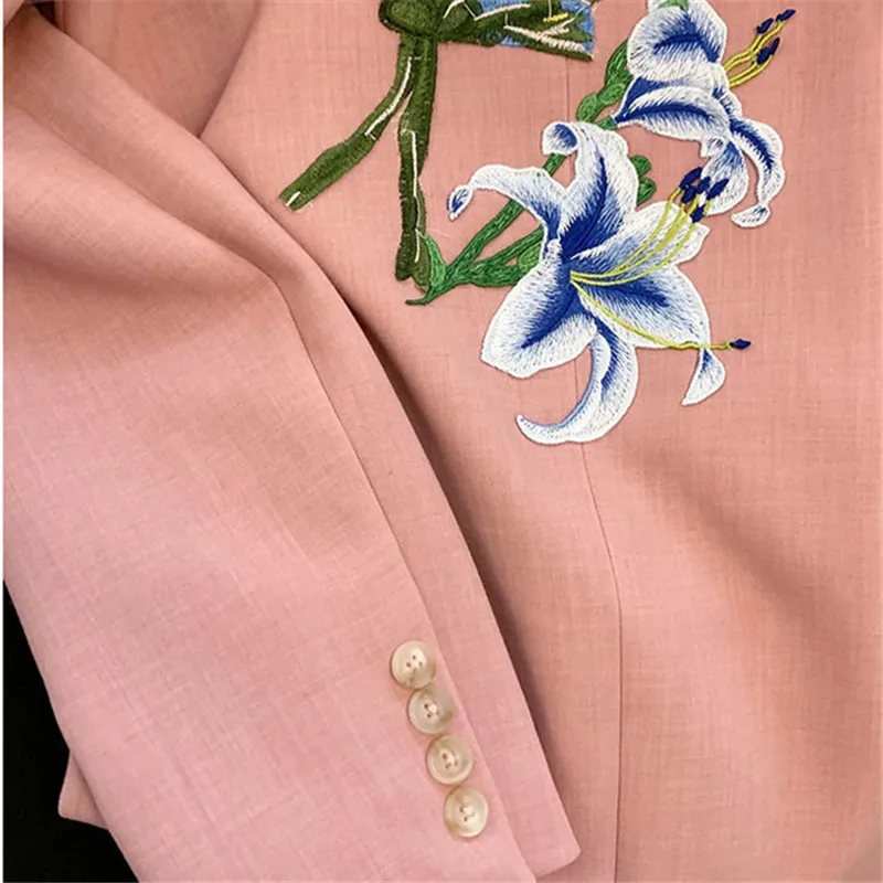 Pink Blazer Jackets Women 2022 Spring Casual Elegant Suit Jacket Single Breasted Fashion Floral Embroidery Blazers Coat Female