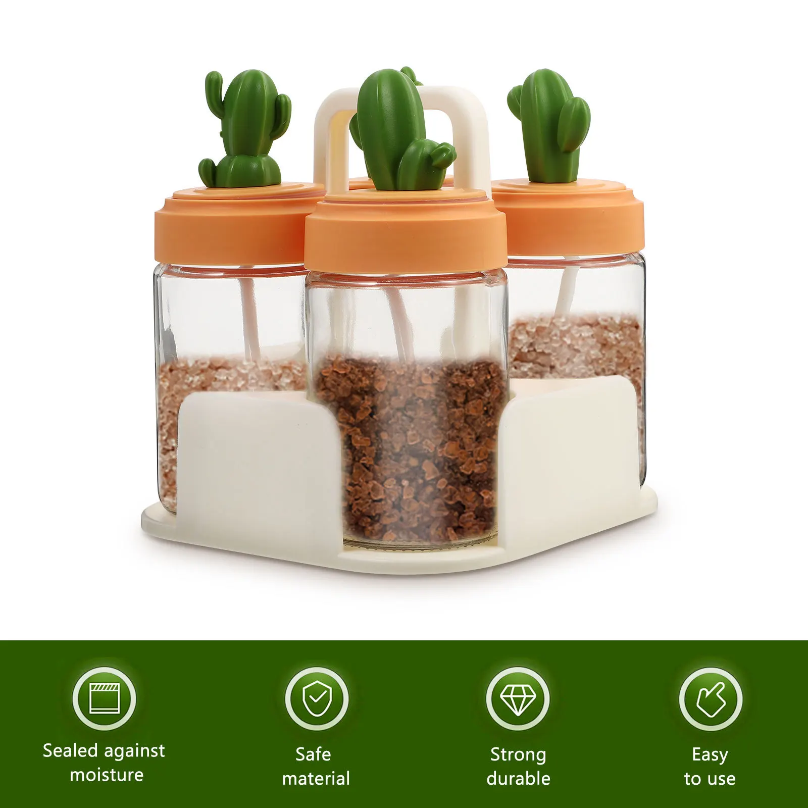 

4Pcs Cactus Shape Spice Jars Condiment Pot Easy Cleaning Large Capacity Kitchen Supply Seasoning Jar Condiment Jar