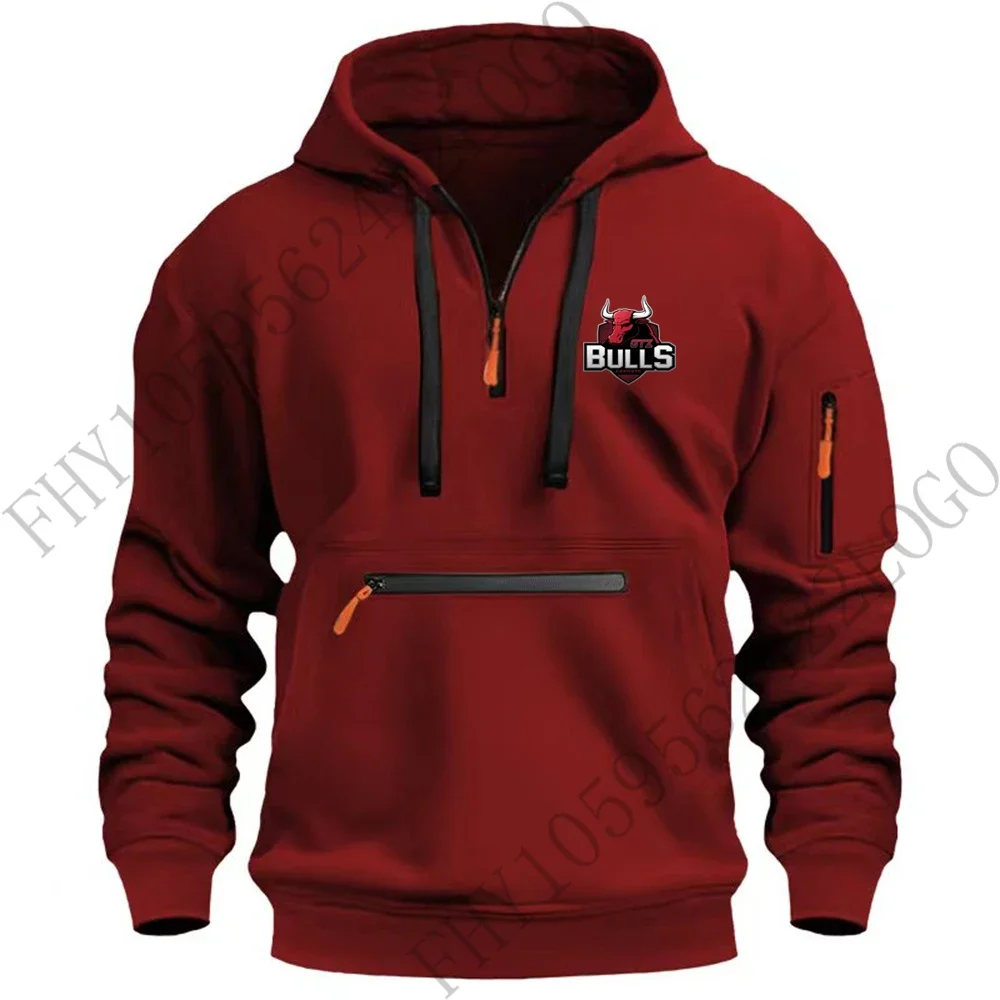 New men's casual sports pullover 2024 fashion hoodie multi-zipper arm bag hoodie autumn and winter loose European size coat