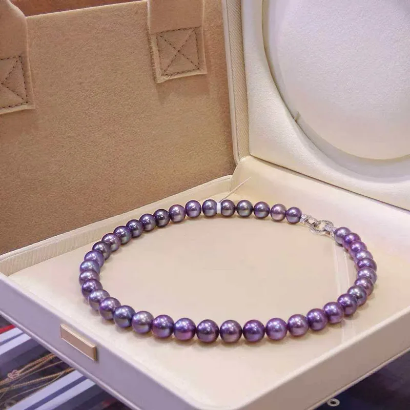 Magic‑Purple Edison Freshwater Pearl Necklace,Natural High‑Luster Round Pearl,S925 Silver Clasp Luxury Women Party Choker Gift