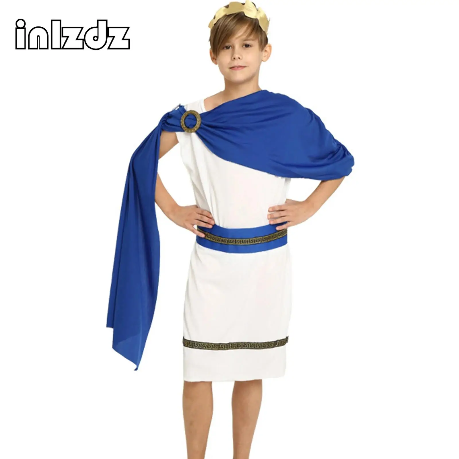 

Girls Boys Roman Greek Queen Toga Costume Kids Halloween Party Grecian Athena Princess Role Play Robe Dress Long Skirt