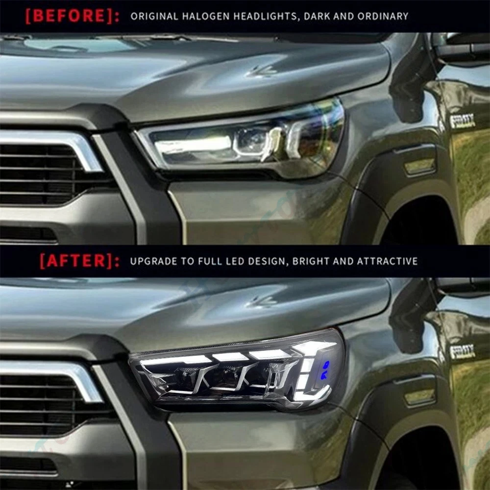 Pair LED Headlights For 2021 2022 2023 Toyota Hilux  Revo Rocco SR LED Headlamps Front Lamps Turn Signal DRL Lights Assembly