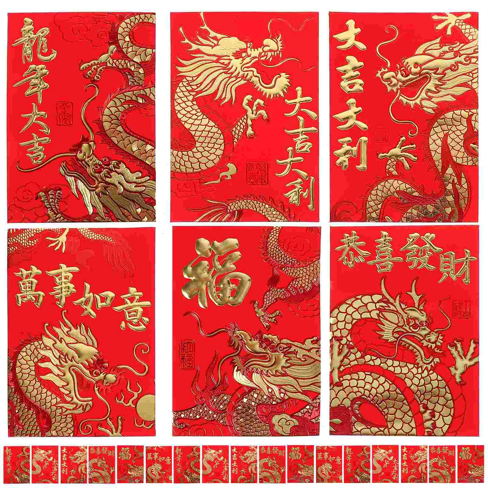 

60 Pcs 2024 Year of The Dragon Red Packet Originality Envelopes Money Lunar Calendar Delicate Chinese Style Paper Material