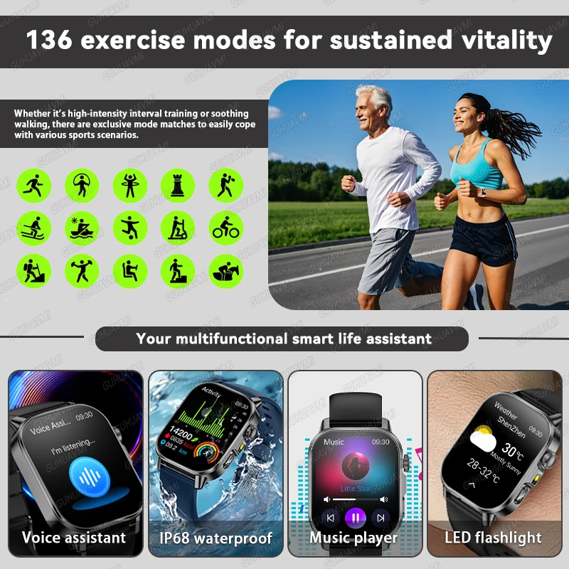 2026 Neue Mikro-Smartwatch für körperliche Untersuchungen und Gesundheit, Blutdruck, Harnsäure, Blutfette, Taschenlampe, Pflege, Smartwatch für Frauen