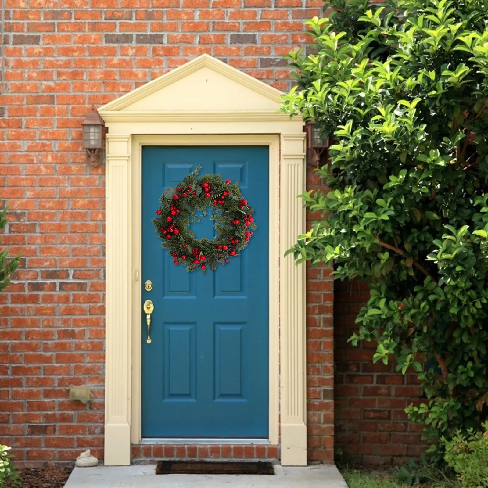 

Red Fruit Eucalyptus Leaves Wreath Winter Decor Fake Berries Round Wreaths Front Door Berry Small Pe (plastic) Artificial and