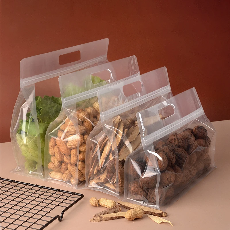 Bolsas transparentes de boca ancha con sello de 8 lados, bolsas de almacenamiento de calidad alimentaria, organizador de aperitivos transparente, 10/50 Uds.