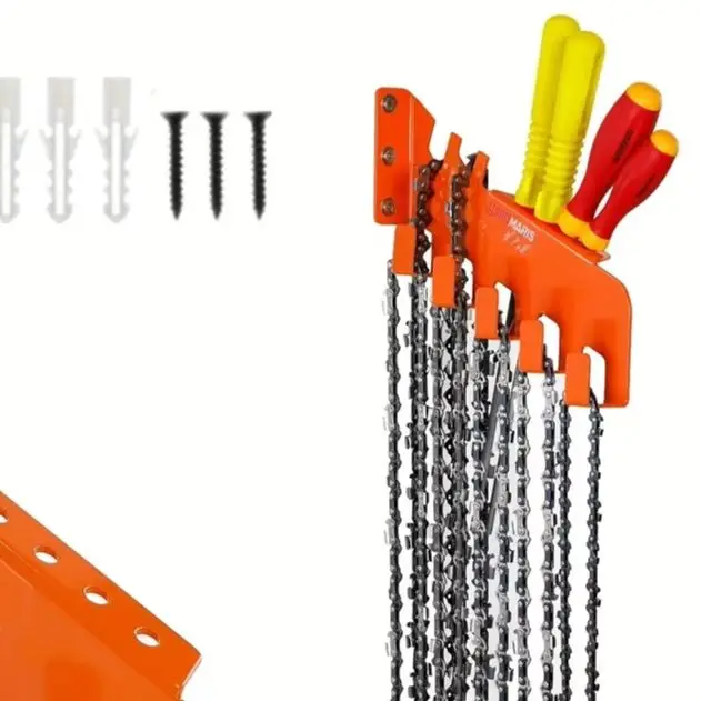 Orange Metal Chain Saw Storage Rack Wall Mounted Duty Shelf For Garage Workshop Tool Organizer Power Equipment