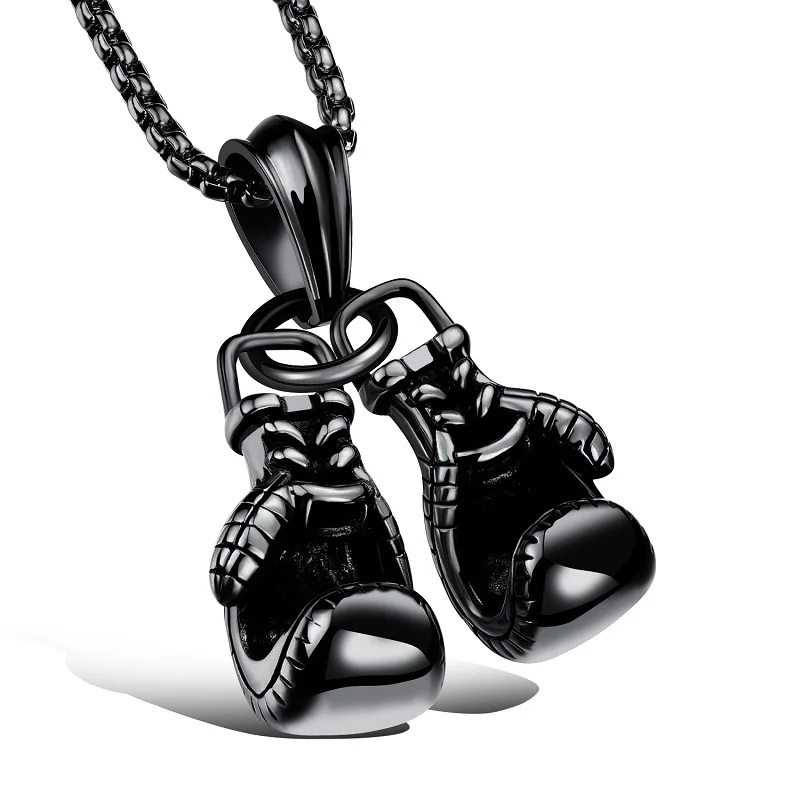 Men's Chic Hiphop Double Boxing Glove Pendant Necklace Sport Fitness Jewelry Cool Male Chain Accessory