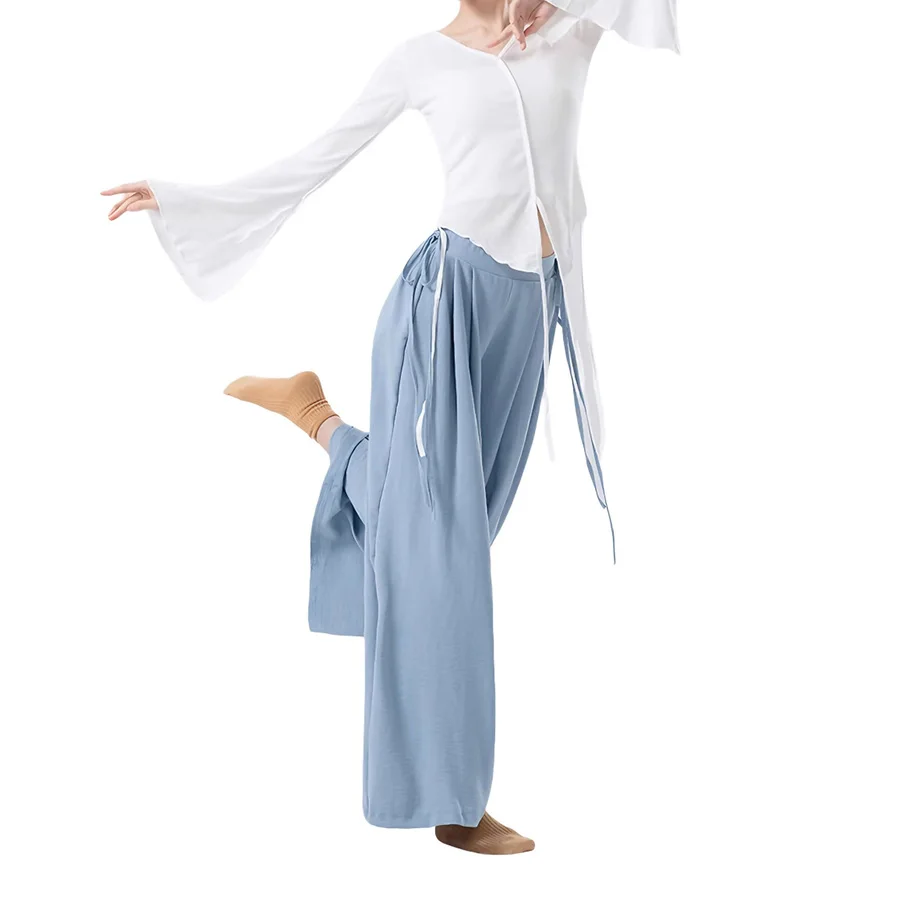 Soft Modern Dance Pants Loose Ribbon Wide Leg Dancing Trousers Chinese Classical Dance Performance Ladies Yoga Pants for Adult