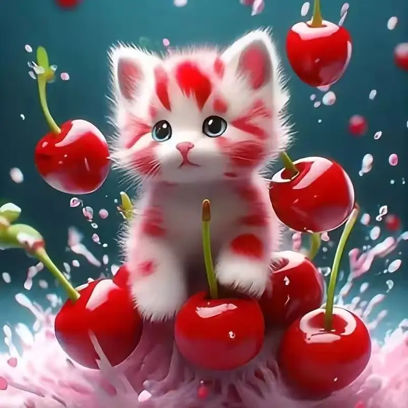 

GATYZTORY Diamond Embroidery Cherry Cat Cross Stitch Diamond Painting Full Square Drill Animal Mosaic New Arrival Home Decor