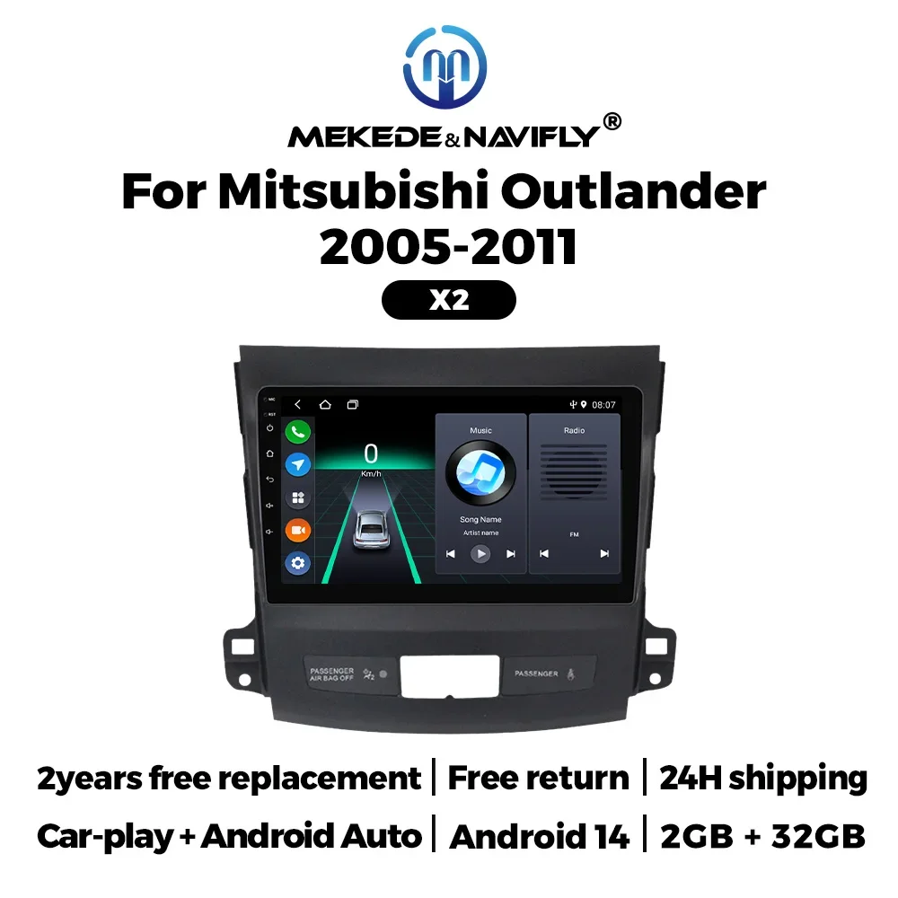 

Для Mitsubishi Outlander XL II 2005-2011: Автомагнитола с CarPlay, GPS-навигацией, Android 14, Bluetooth, 2 DIN, без DVD-плеера