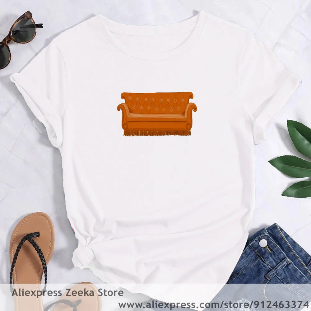 Friends TV Hip Hop Hipster Cartoon Print Women Funny Print Ladies T-shirt Girl Y2K Harajuku Basis O-collar White Shirt Short