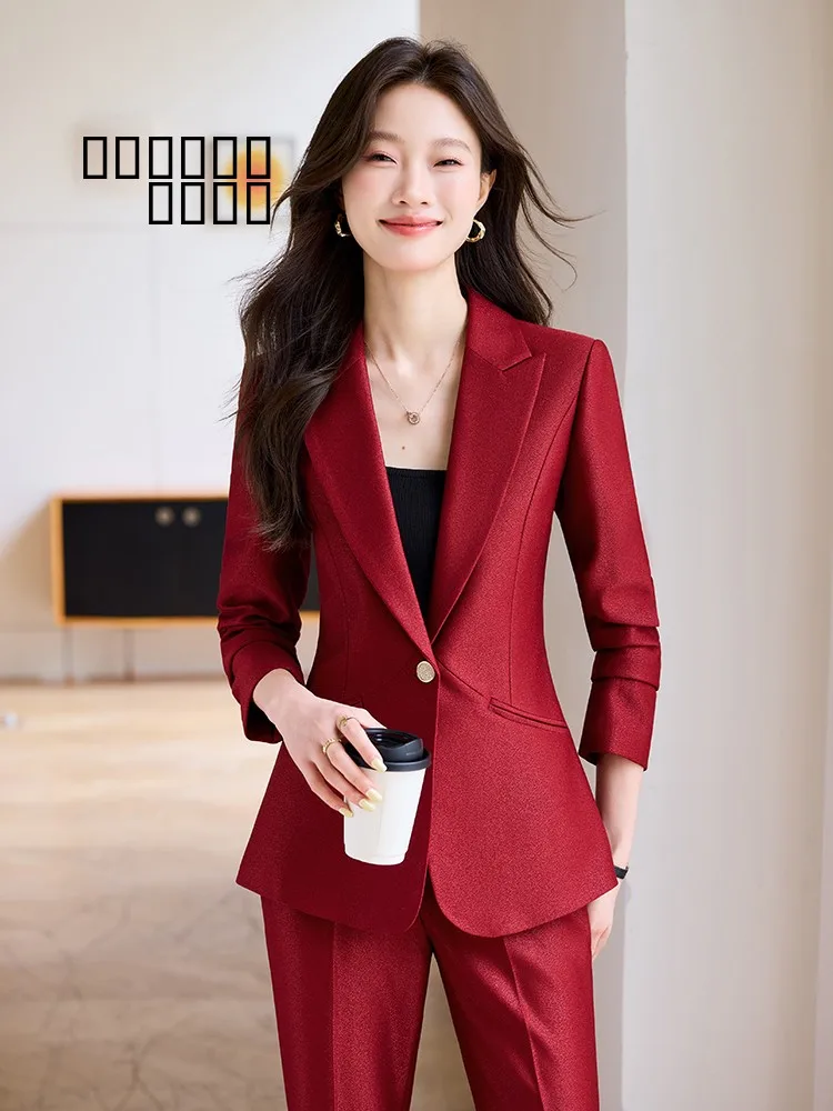 

Женский деловой костюм-двойка: повседневный, стройнящий, с эффектом утягивания талии, профессиональная рабочая одежда, верхняя одежда, высококачественное волокно, для повседневной носки