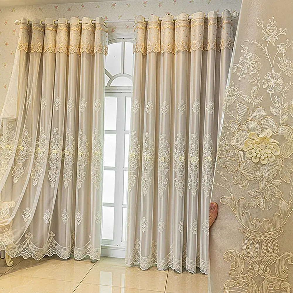 

1 панель, ширина 132 см, европейская двухслойная занавеска, роскошная 3D занавеска с цветочной вышивкой для гостиной, спальни