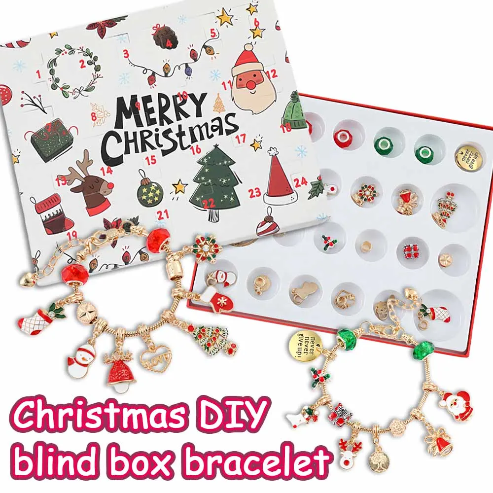 

24Pcs/Set Christmas Mystery Box DIY Beaded Bracelet Christmas Decorations Sparkling Beads Christmas Gift for Girls and Kids