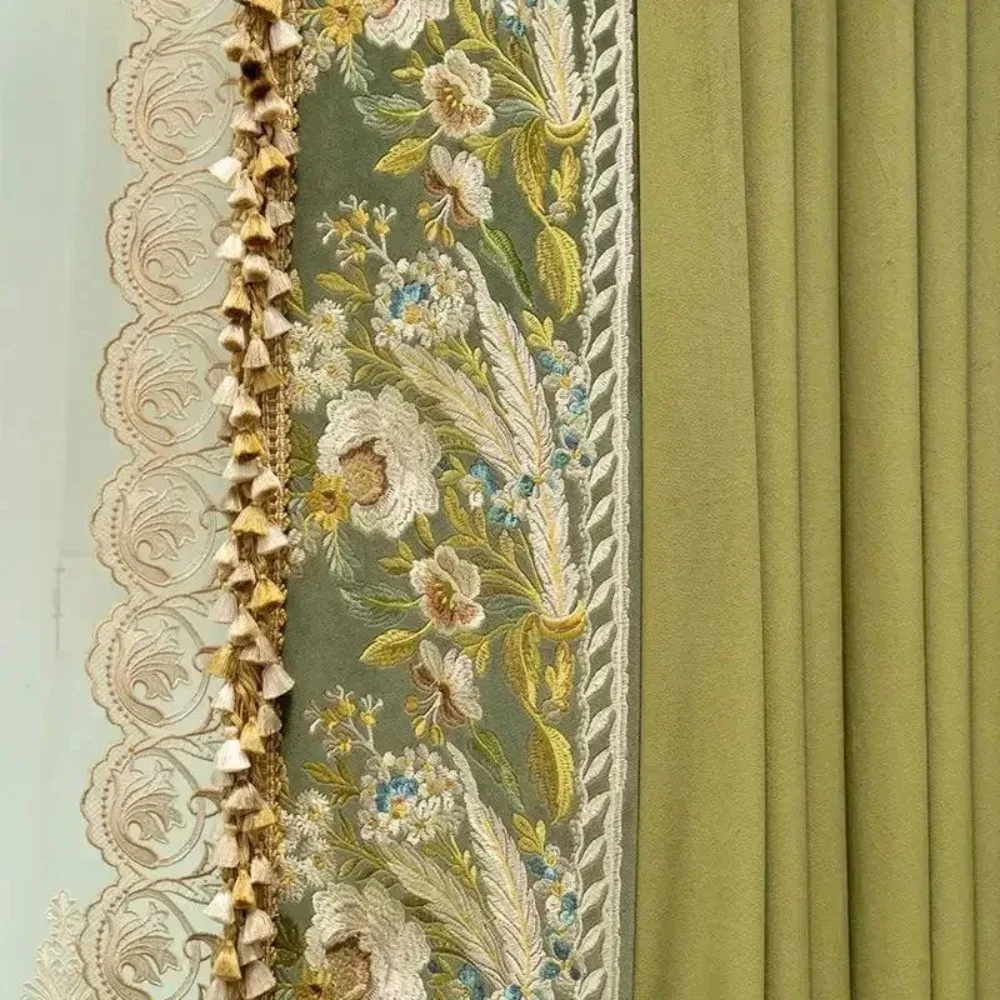 

Оливково-зеленые вышитые бархатные утолщенные плотные шторы для гостиных, спальни, виллы в европейском стиле, индивидуальный заказ