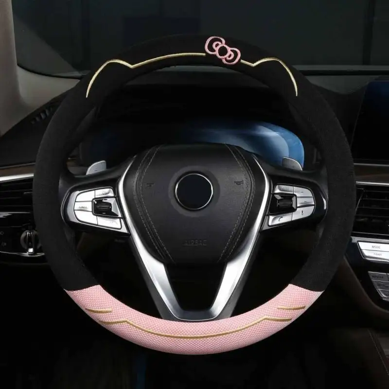 

Sanrio Car Steering Wheel Cover Summer Sweat Absorber, Anti Slip, Breathable, Ice Silk Anti Wear Universal Hello Kitty Car Parts