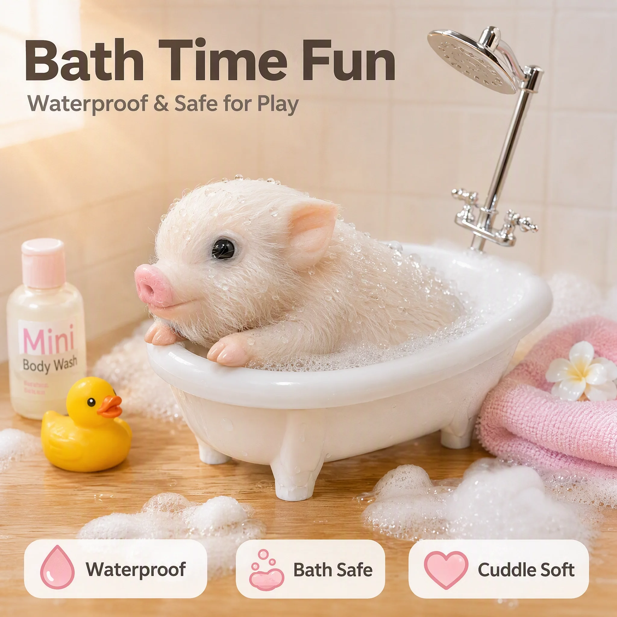 5Inch Silicone Piglet Soft Cute Mini Realistic Animals with Accessories Lifelike Reborn Newborn Pig Doll Decompression Toy Gift