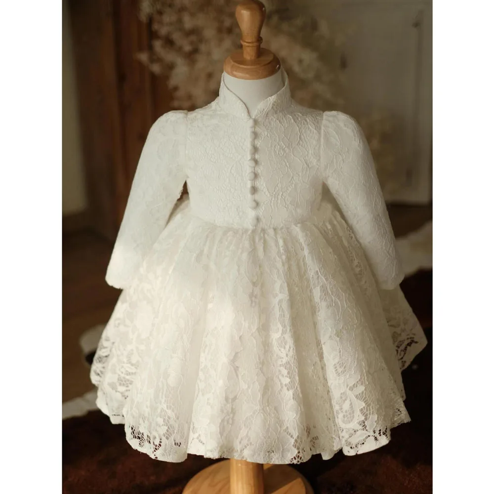 

Необычное белое кружевное платье принцессы для маленьких девочек, платье с длинными рукавами для малышей, праздничная одежда для свадьбы, дня рождения, От 1 до 14 лет