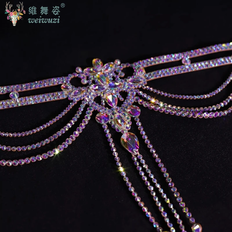 Mode Buikdansen Prestaties Taille Keten voor Dames Handgemaakte Senior AB Stenen Kwastje Riem Competitie Accessoires Riemen