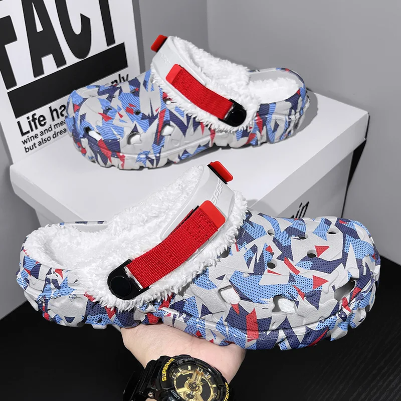 Mens Winter Slippers Soft Indoor Warm Women Slippers Summer Removable Sandals Men Non Slip Plush Fur Clogs Big Size Slippers 47