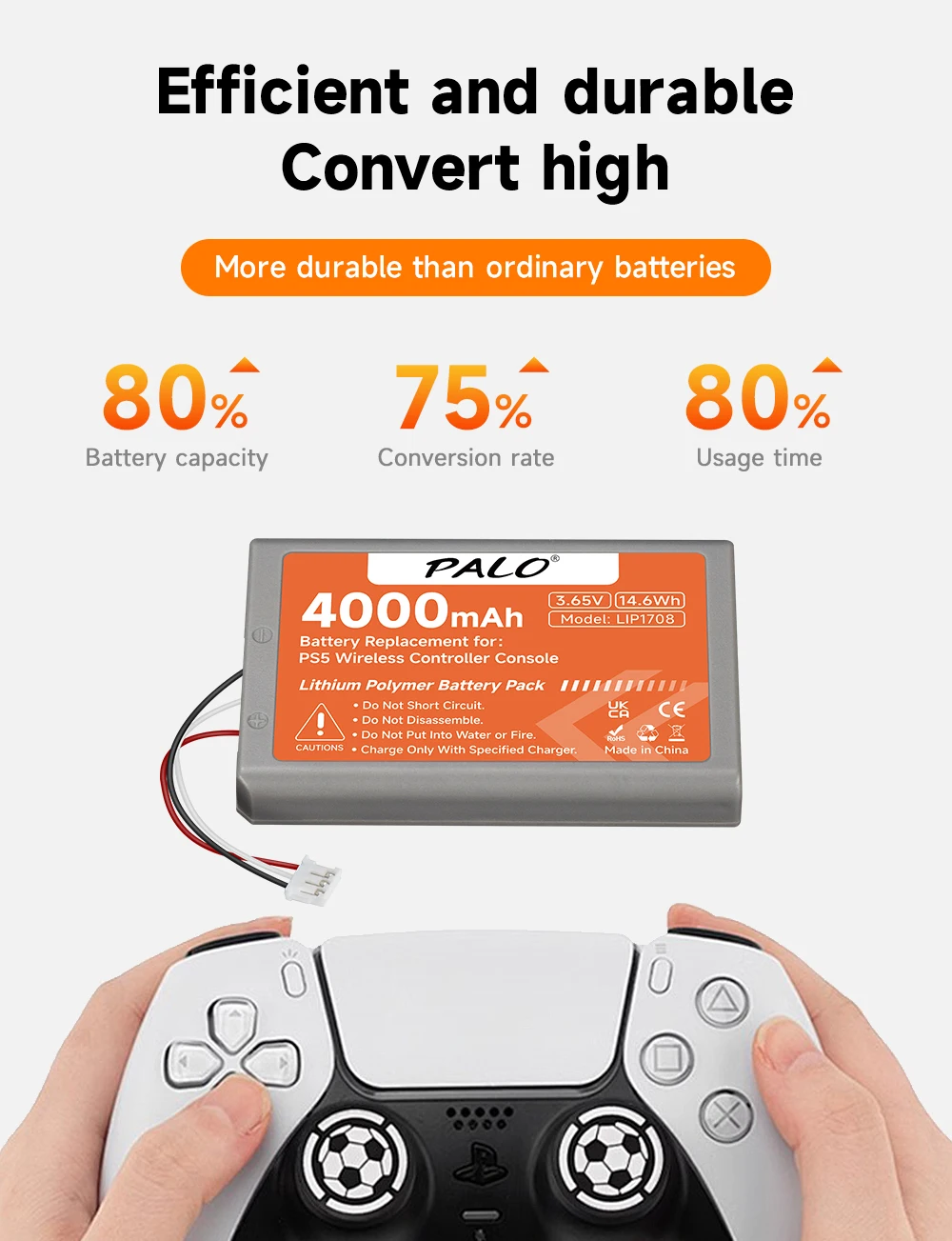 Sony PS5 Playstation 5 LIP1708 DualSense 게임 컨트롤러용 PALO 고용량 4000mAh 충전식 배터리