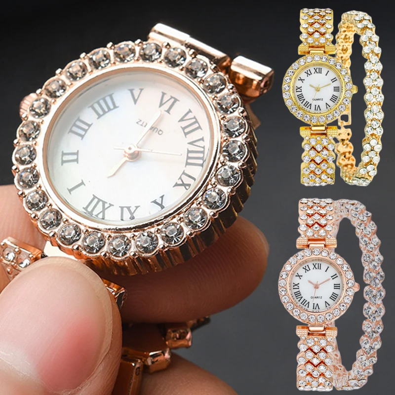 Reloj de pulsera de diamantes de marca de lujo para mujer, relojes de cuarzo de cristal para mujer, reloj de pulsera de acero, reloj de moda, 2 piezas por juego