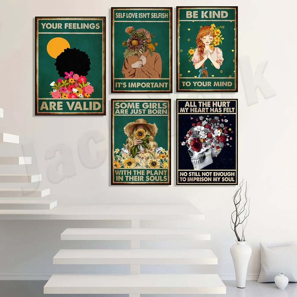 فن جمجمة رأس الوعاء العتيق، الوعي بالصحة العقلية، مشاعرك صالحة ملصقًا، كن لطيفًا في عقلك، أحب نفسك