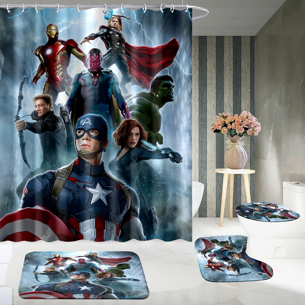 

MINISO Captain America 1/4 шт. 70*70 дюймов HD Водонепроницаемая душевая занавеска С нескользящими ковриками, крышка для унитаза, коврик для ванной, 12 крючков