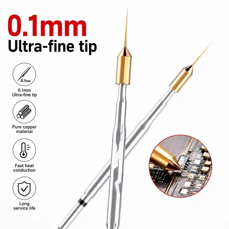 A02M-S1 0.1Mm For Fly Wire Jumper Repair 3Pcs Ultra Fine Soldering Iron Tip 210 Series Tip For Phone PCB Microsoldering Tool
